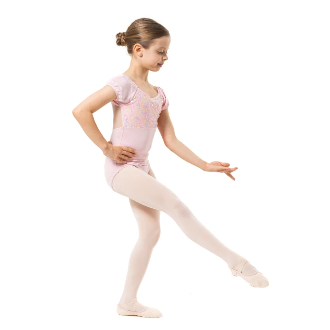 Capezio Lotus leotard, djevojački triko s cvjetićima i kratkim rukavima Capezio Lotus leotard, djevojački triko s cvjetićima i kratkim rukavima
