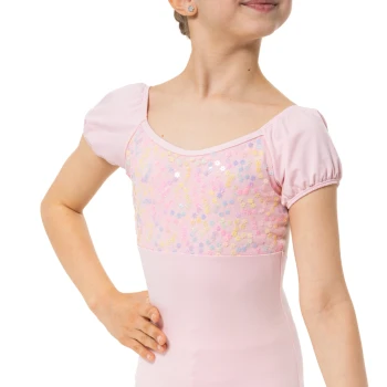Capezio Lotus triko, cvjetni djevojački triko s kratkim rukavima - Ružičasta Capezio