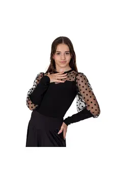 Claudia, triko za djevojčice s prozirnim rukavima na točkice